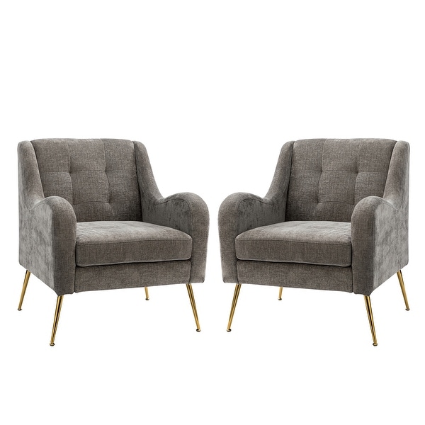 Hyperboreüs Comfy Tufted Armchair with Metal Base Set of 2 by HULALA HOME