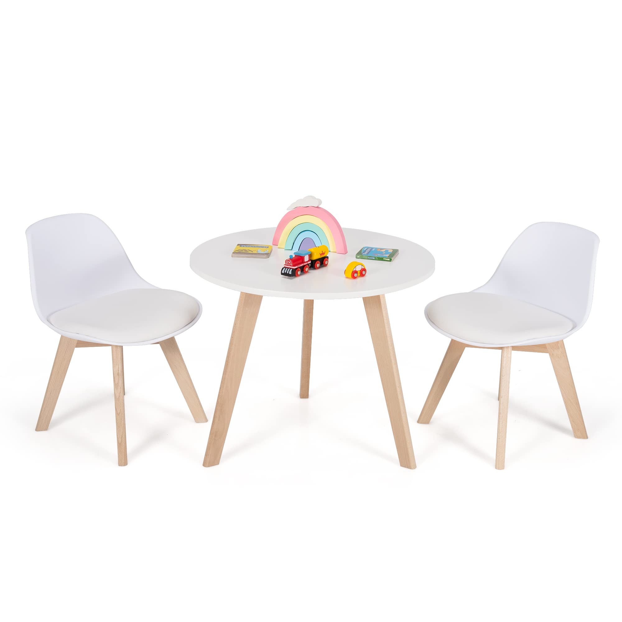 Costzon Kids Table and Chair Set, 3 Pcs Wood Activity Play Table w/Padded Seat & Wood Legs for Arts