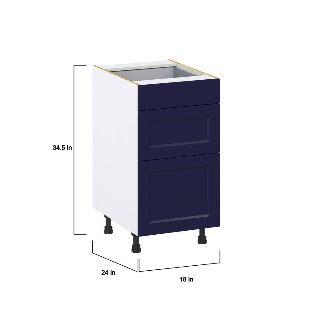 J COLLECTION Devon Painted Blue Shaker Assembled Base Kitchen Cabinet with 3 Drawers18 in. W x 34.5 in. H x 24 in. D DSB3D18-DV