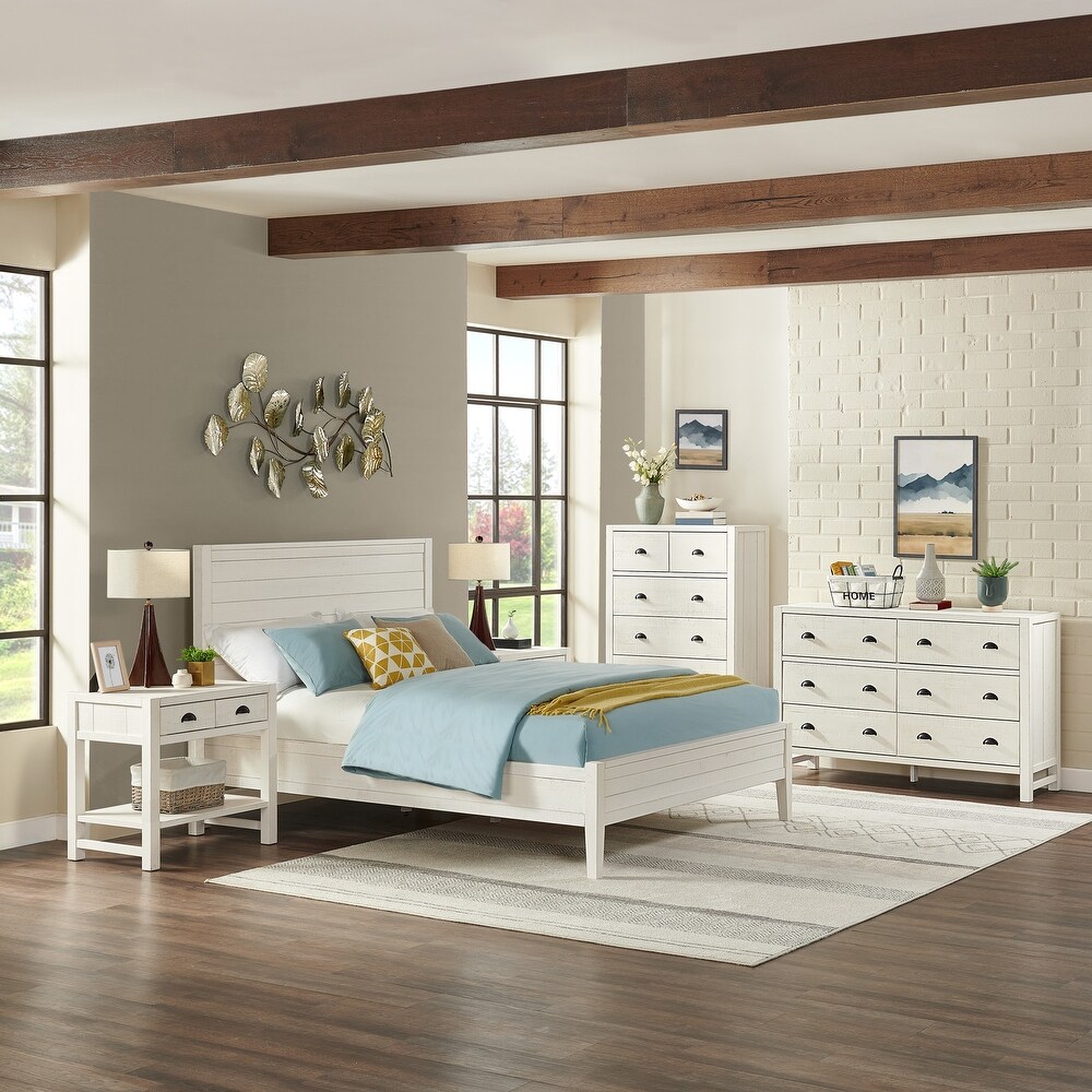 Arden 5 Piece Wood Bedroom Set with Queen Bed  Two 2  Nightstands with open shelf  5 Drawer Chest  6 Drawer Dresser