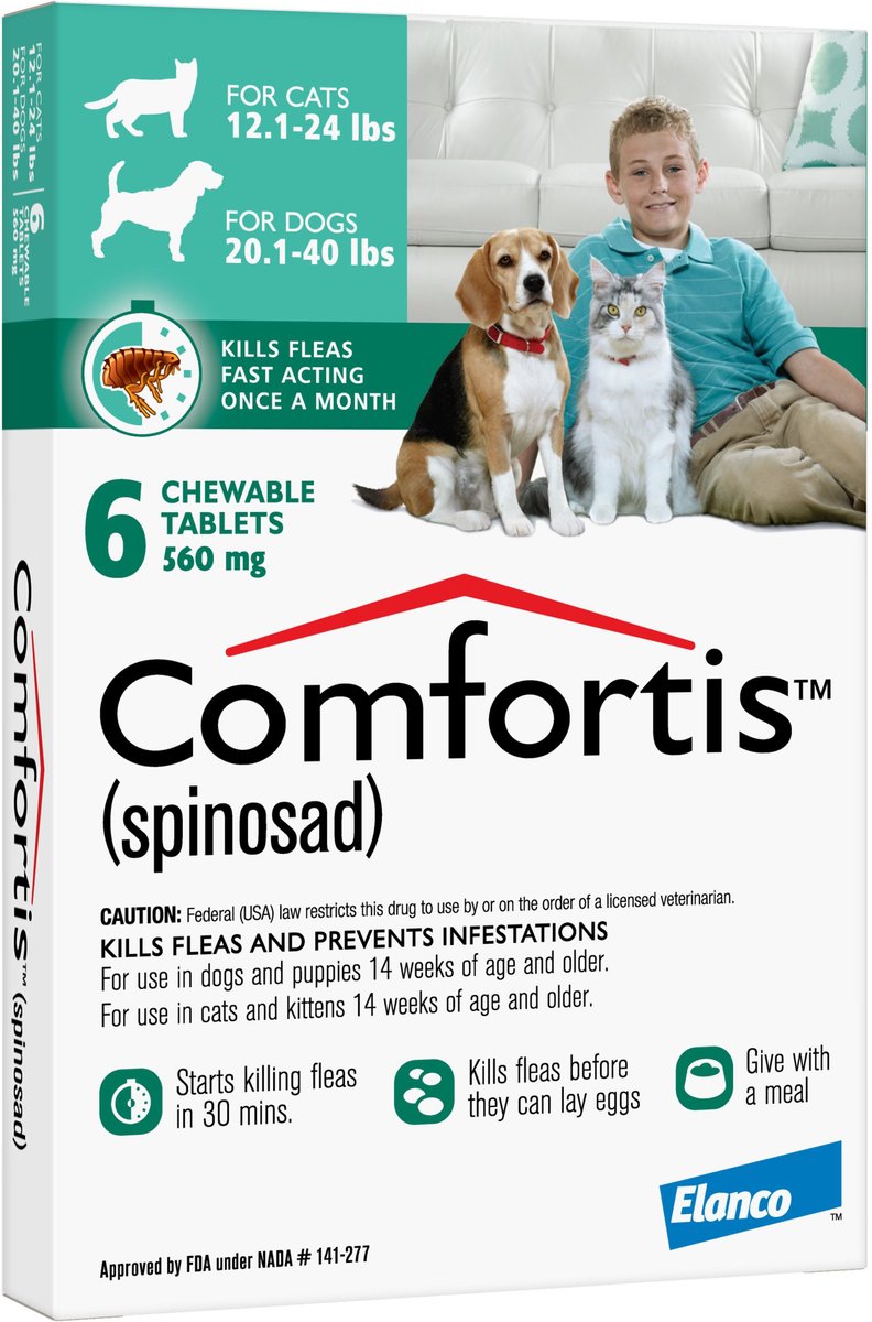 Comfortis Chewable Tablets for Dogs 20.1-40 lbs and Cats 12.1-24 lbs， (Green Box)