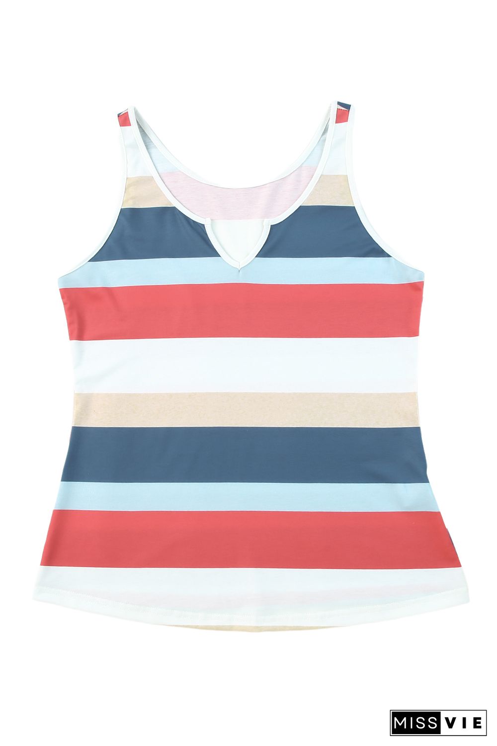 Multicolor Striped Color Block Notched Neck Tank Top