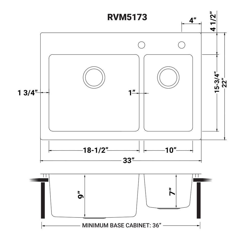 Ruvati 33 in. Double Bowl Drop-in 16-Gauge Stainless Steel Kitchen Sink 7030 RVM5173