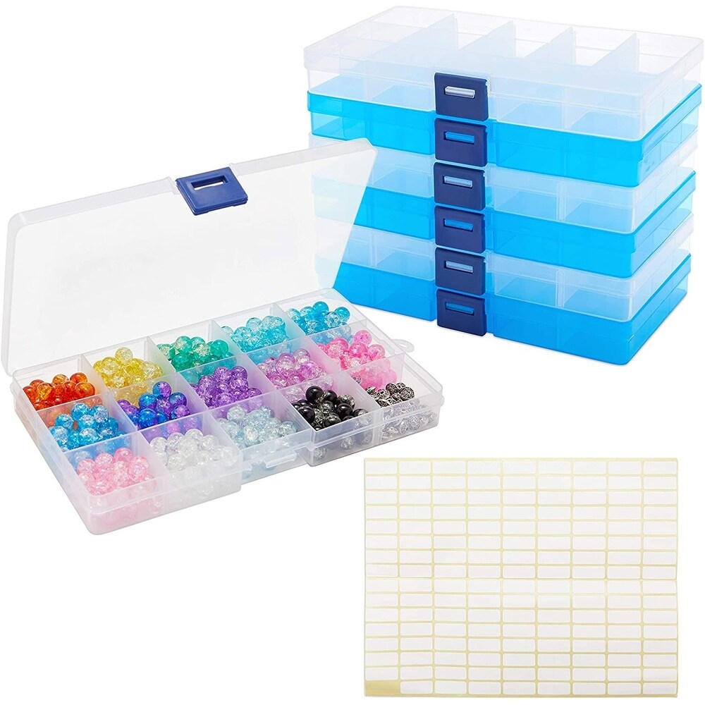 6 Pack Plastic Jewelry Organizer Box with Labels and Dividers for Custom Organization (7 x 4 x 1 in)