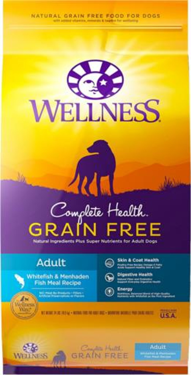 Wellness Grain-Free Complete Health Adult Whitefish and Menhaden Fish Meal Recipe Dry Dog Food， 24 Lb. Bag