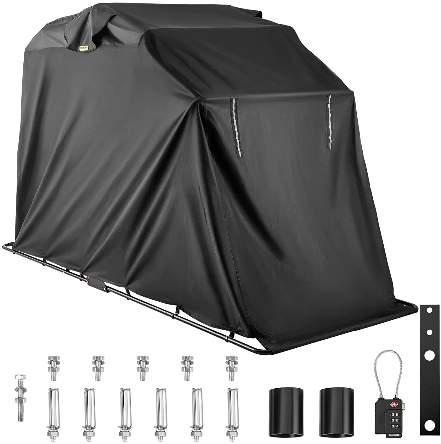 VEVORbrand Heavy Duty Motorcycle Shelter Shed Cover Storage Tent Garage with Lock， Waterproof Oxford Cloth Anti-theft， All Seasons Protection， Fits up to 132