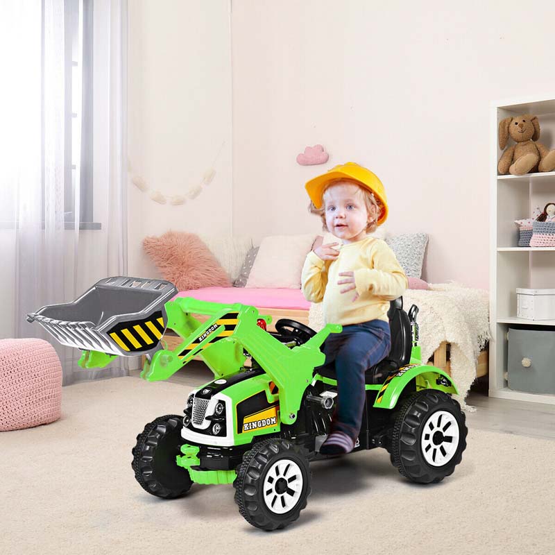 Kids Ride on Excavator, 12V Battery Powered Construction Vehicles Dumper Truck Toy with Front Loader Shovel