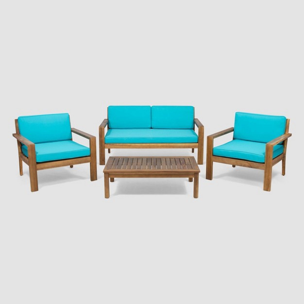 Santa Ana 4pc Acacia Wood Chat Set Teak teal Christopher Knight Home