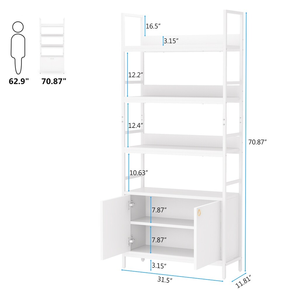 Bookcase with Door  Etagere Bookshelf with Storage Cabinet  Display Shelf