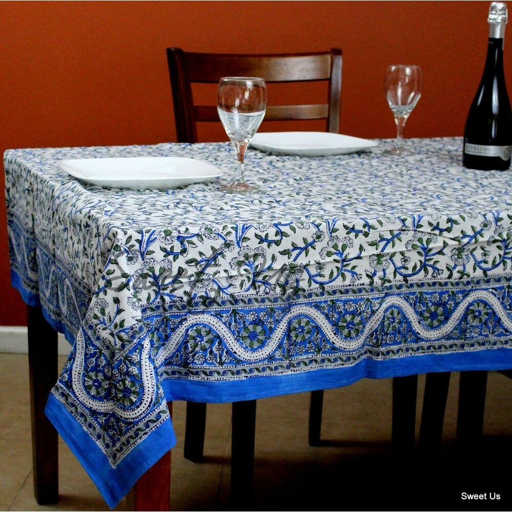 Block Printed Cotton Floral Tablecloth Collection