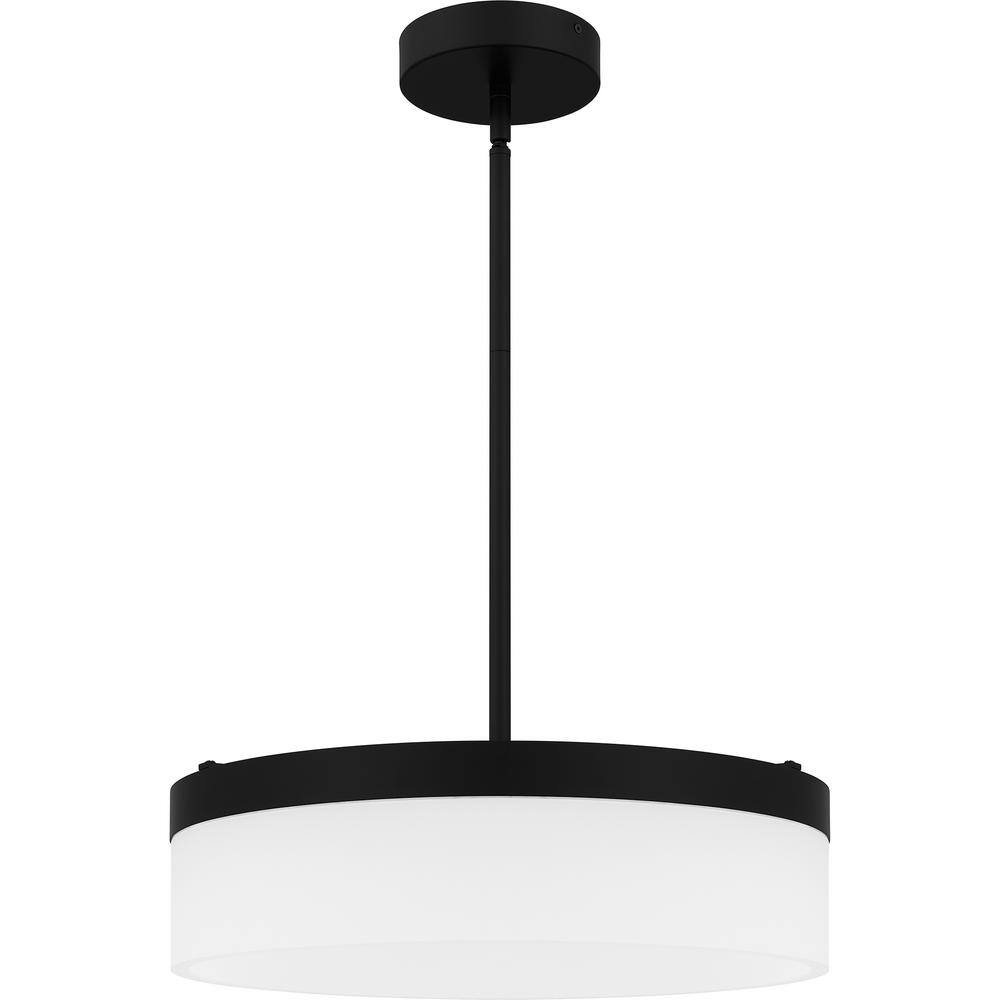 Hampton Bay Chartwell 35-Watt Integrated LED Matte Black Hanging Pendant with White Acrylic Shade HD7877A1