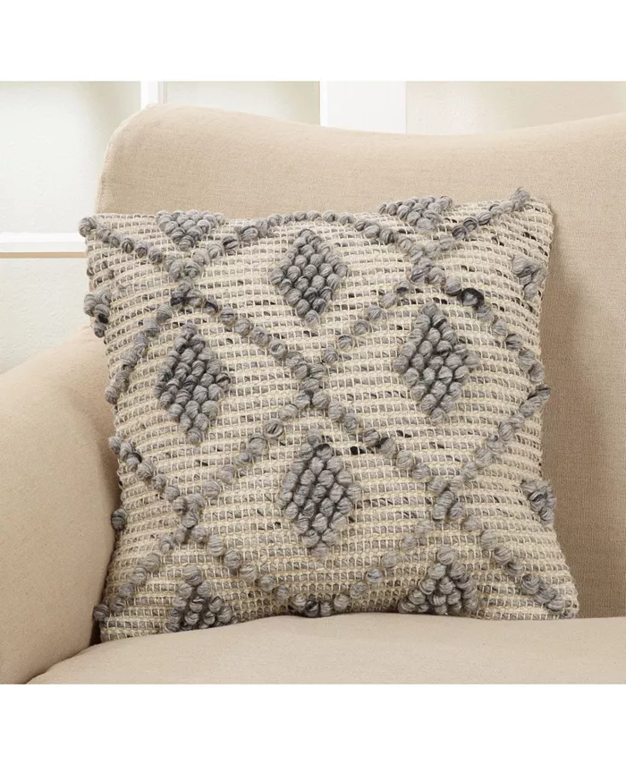 Saro Lifestyle Wool Blend Throw Pillow with Knotted Diamond Design， 18 x 18