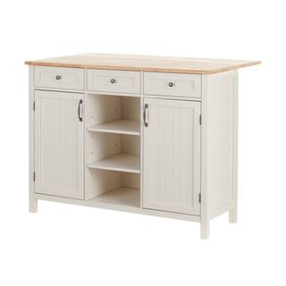 StyleWell Bainport Ivory Wooden Kitchen Island with Natural Butcher Block Top and Storage (48