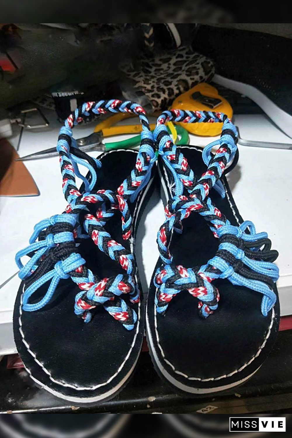 Colorful Rope Twist Knot Splicing Flat Sandals