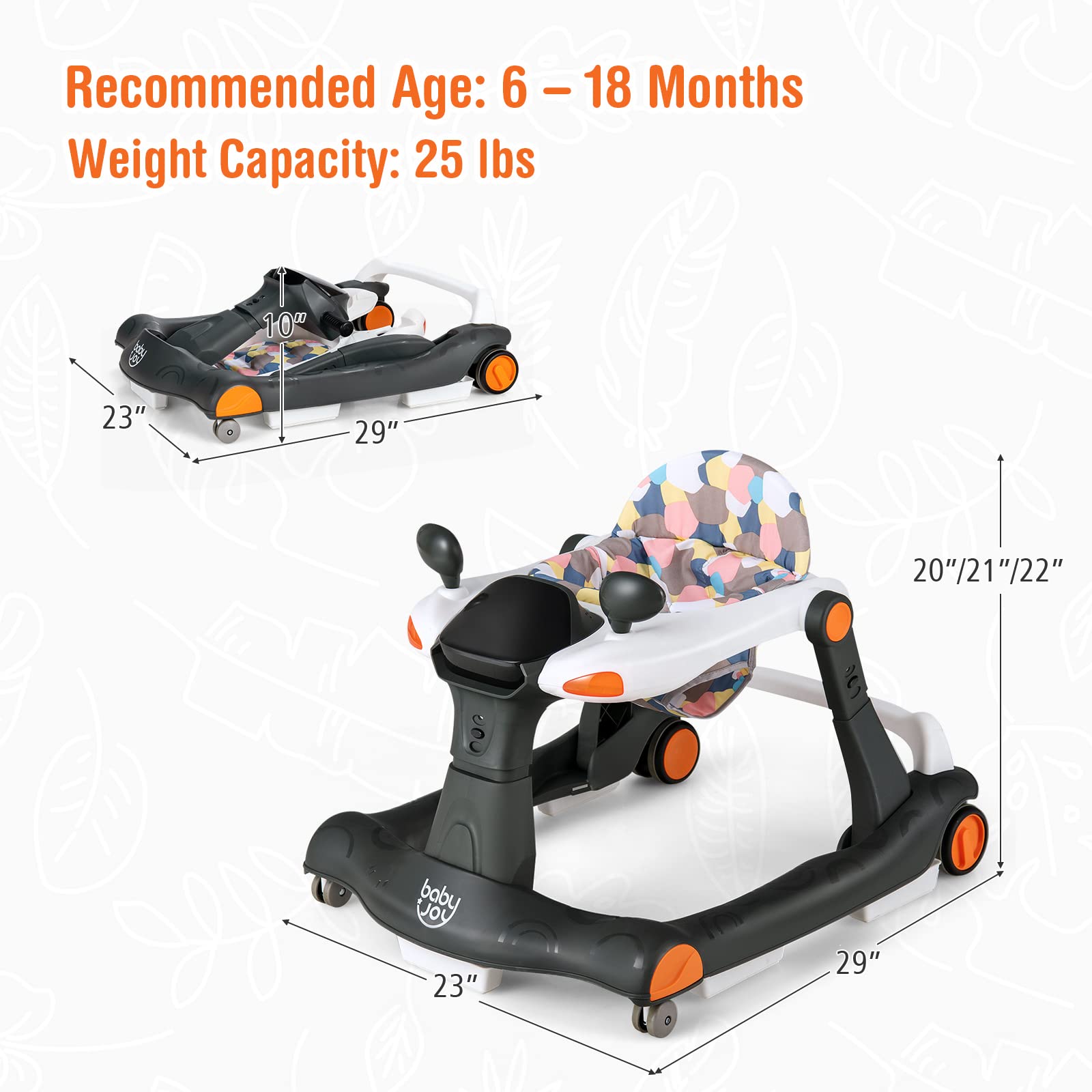 2-in-1 Foldable Baby Activity Walker with Adjustable Height & Speed