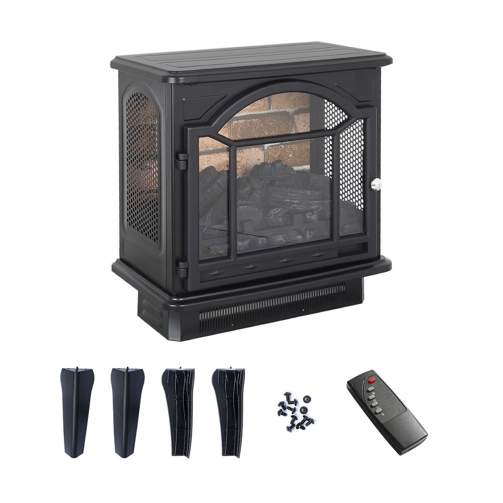 18 Inch Freestanding 3D Infrared Electric Fireplace Stove in Antique Black with Remote Control   18\