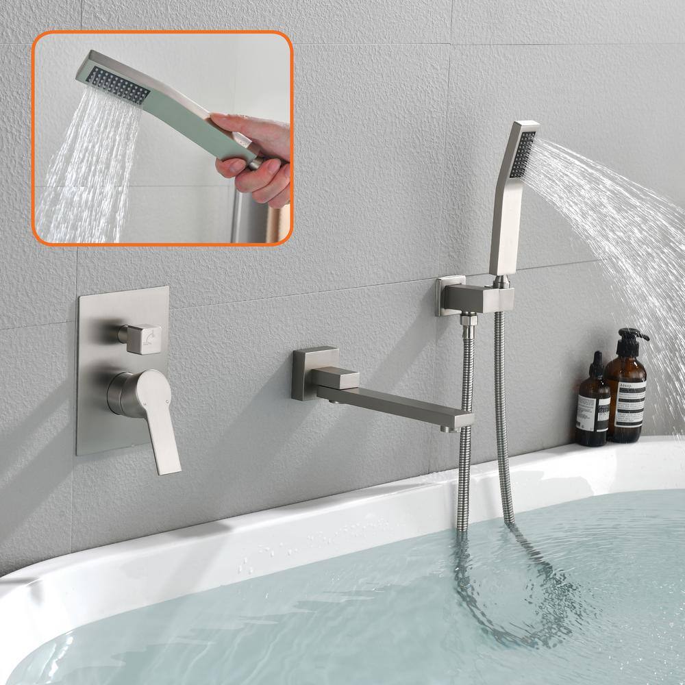 Miscool Forest Single-Handle Wall Mount Roman Tub Faucet with Swivel Tub Spout and Hand Shower in Brushed Nickel SHSMDH10C030BNL