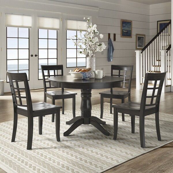 Wilmington II Round Pedestal Base Antique Black 5-Piece Dining Set by iNSPIRE Q Classic