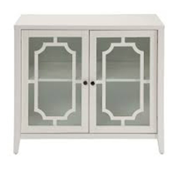 White Wood Console Table Storage Cabinet With 2 Glass Door and Shelf