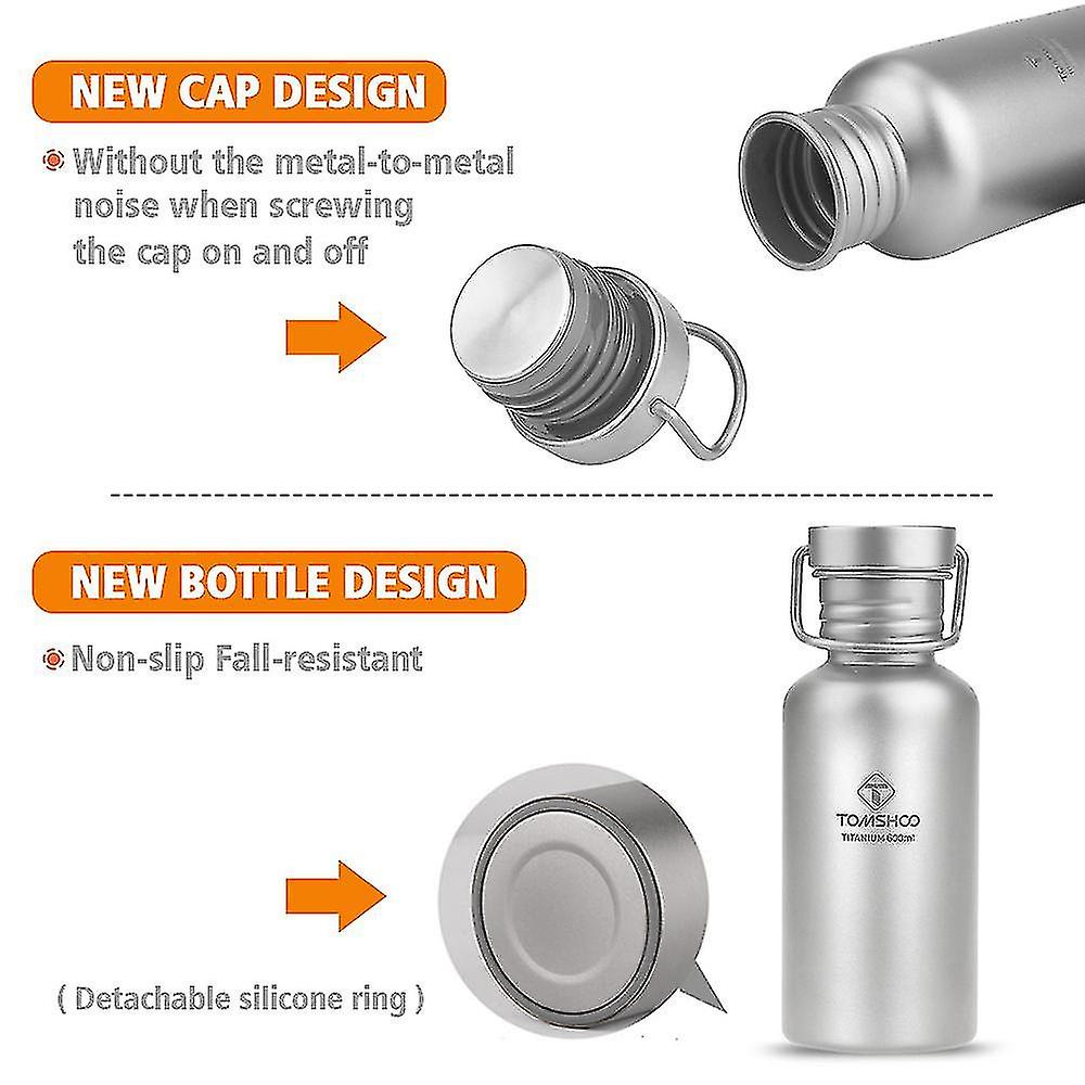 Tomshoo 600ml/750ml Full Titanium Water Bottle With Extra Plastic Lid Ultralight Outdoor Camping Hiking Cycling Titanium Cup