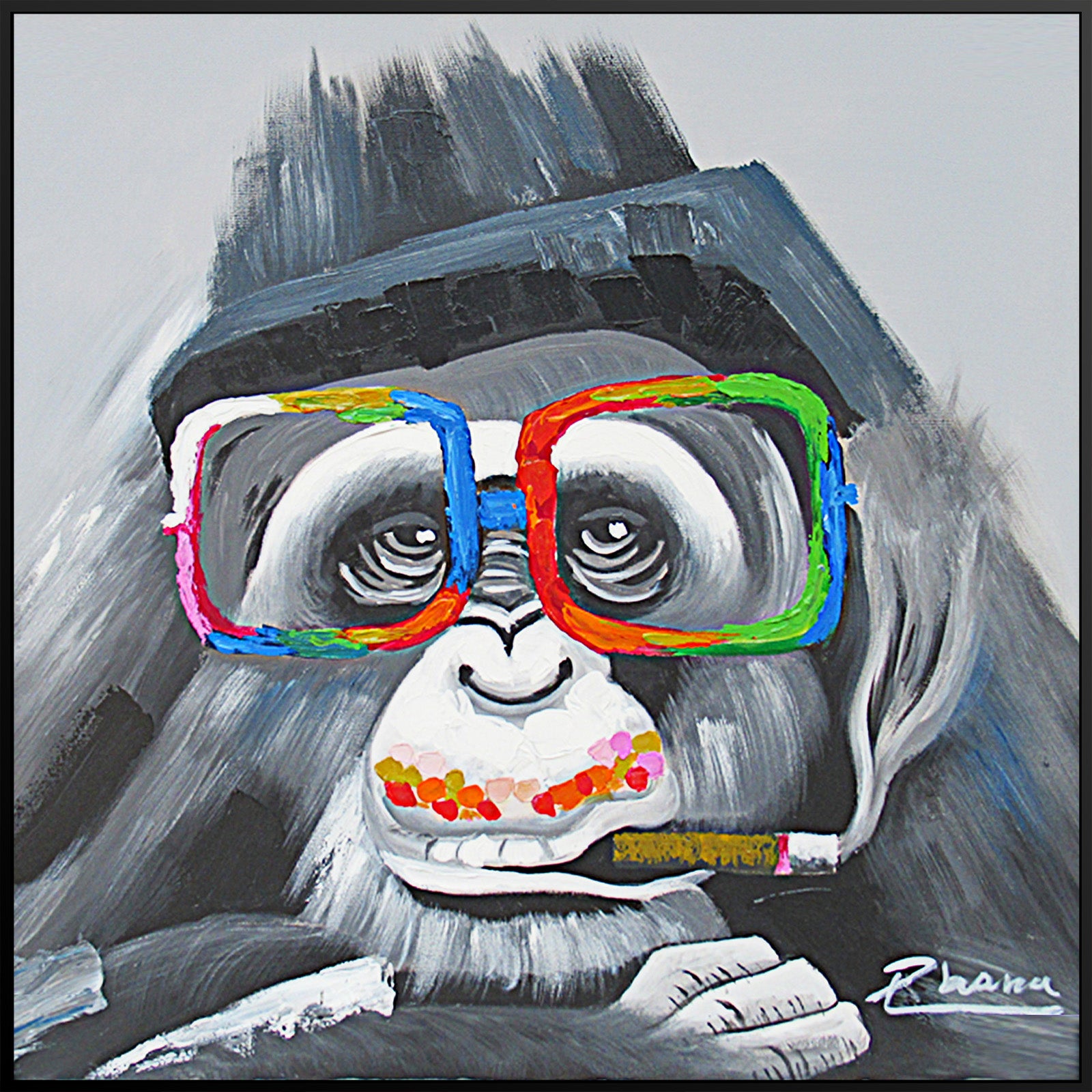 Smoking Monkey Hand Painted Art Painting With Frame 105X105 Cm Soap0017X-Soap064