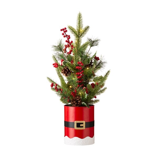 Glitzhome 22H Lighted Santa Belt Potted Table Tree