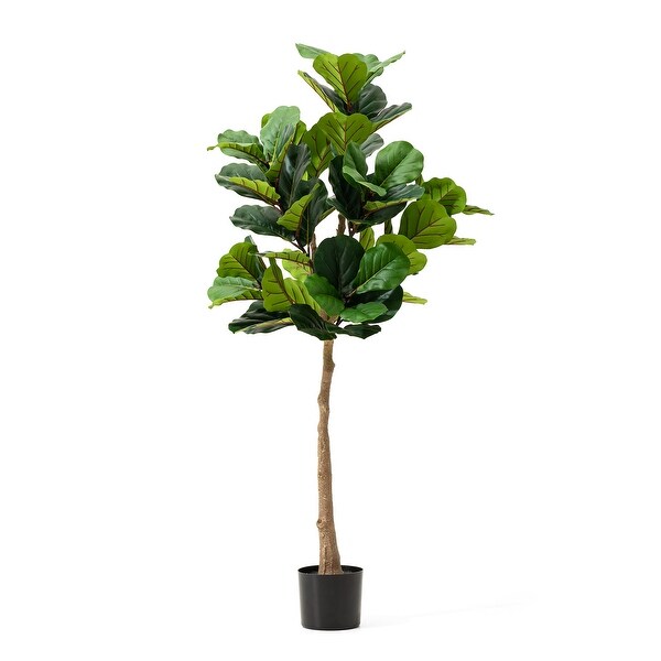 Glitzhome 5ft 61H Real Touch Fiddle Leaf Fig Artificial Tree in Pot