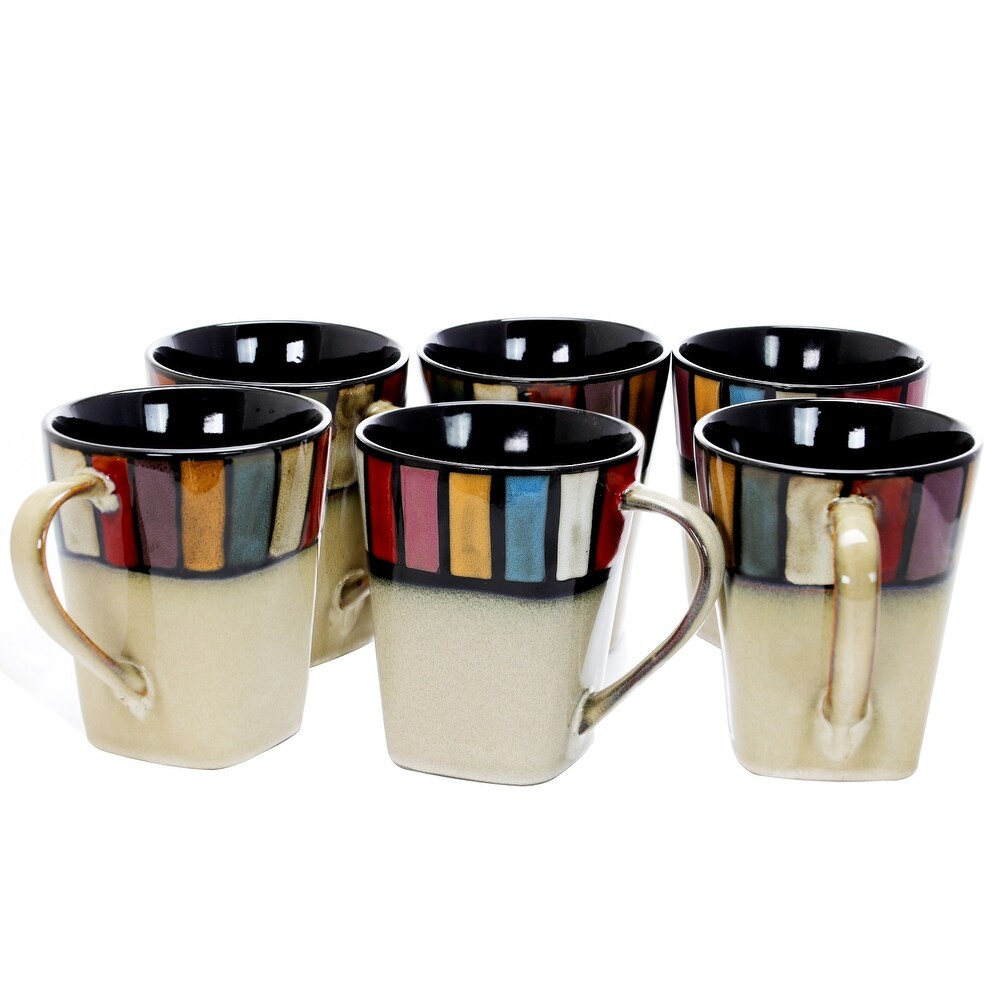 14 Ounce Assorted Color Stoneware Mugs 6 Piece Set