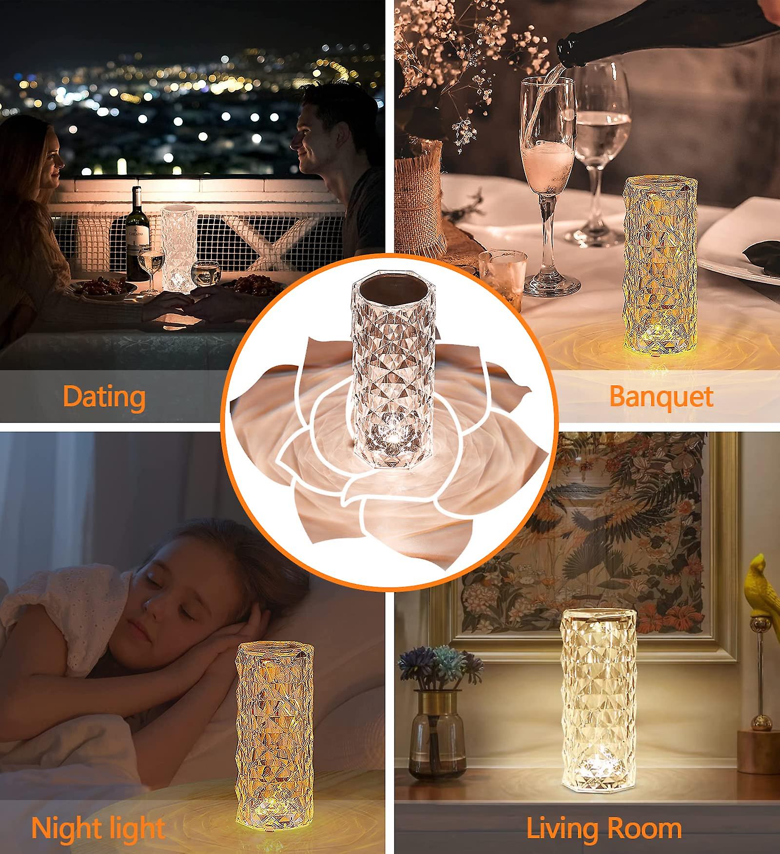 Crystal Table Lamps Rose Light Projector 16 Colors Changing Touch Remote Control Adjustable Romantic Diamond Atmosphere Lights