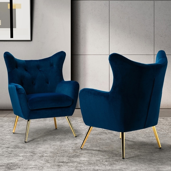 Eusebio Tufted Velvet Accent Chair with Wingback and Metal Gold Legs for Living Room Set of 2 by HULALA HOME