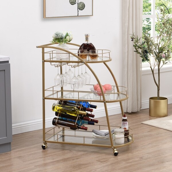 3 Tier Bar Cart Serving Cart with Wine Rack on Wheels for Dining Room