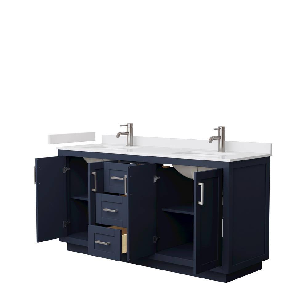 Wyndham Collection Miranda 66 in. W x 22 in. D x 33.75 in. H Double Bath Vanity in Dark Blue with White Cultured Marble Top WCF292966DBNWCUNSMXX