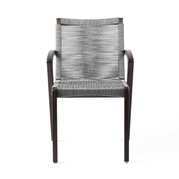 Ivan 22 Inch Dining Chair， Set of 2， Light Brown Eucalyptus Wood， Gray Rope