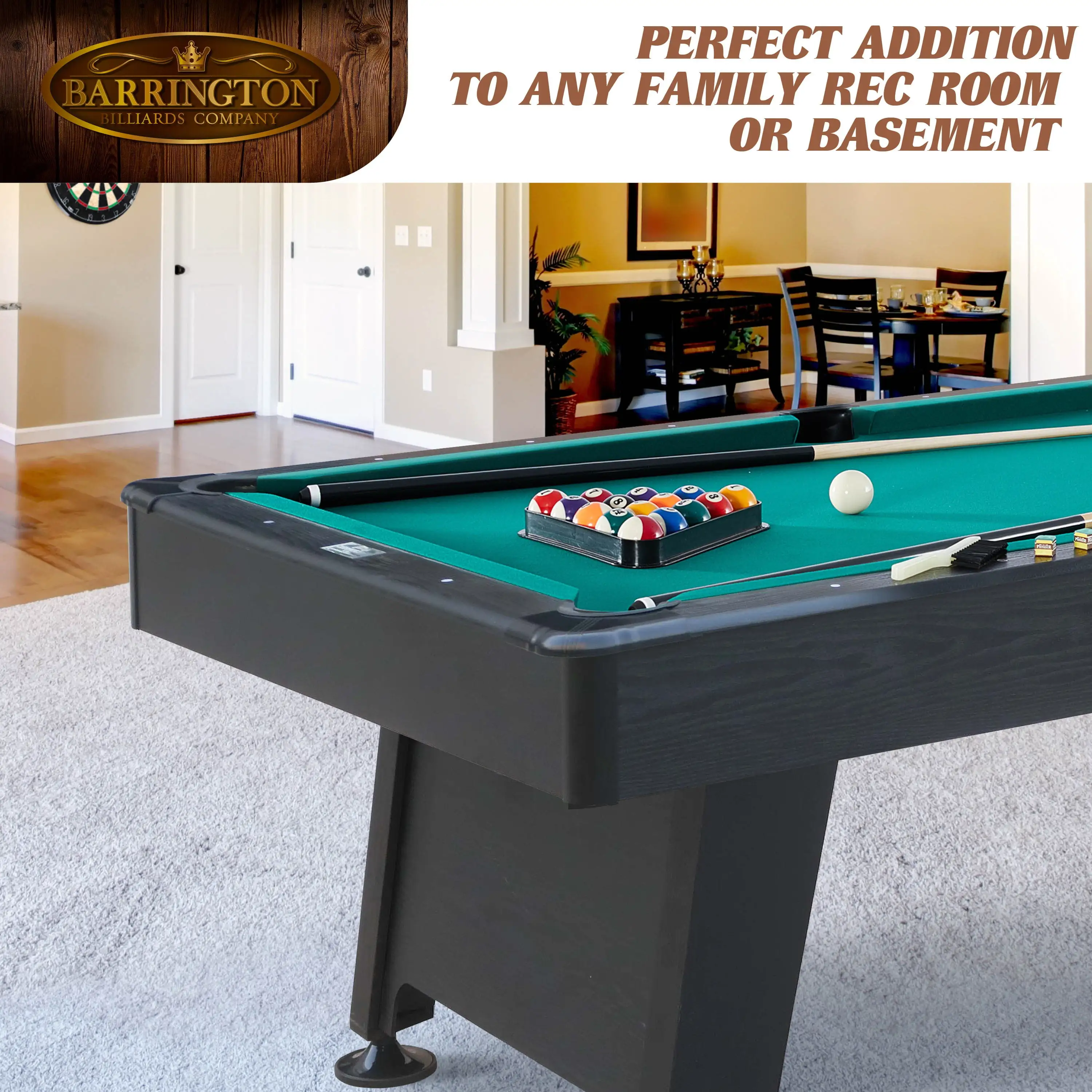 Barrington Billiard 84" Arcade Pool Table with Bonus Dartboard Set, Green