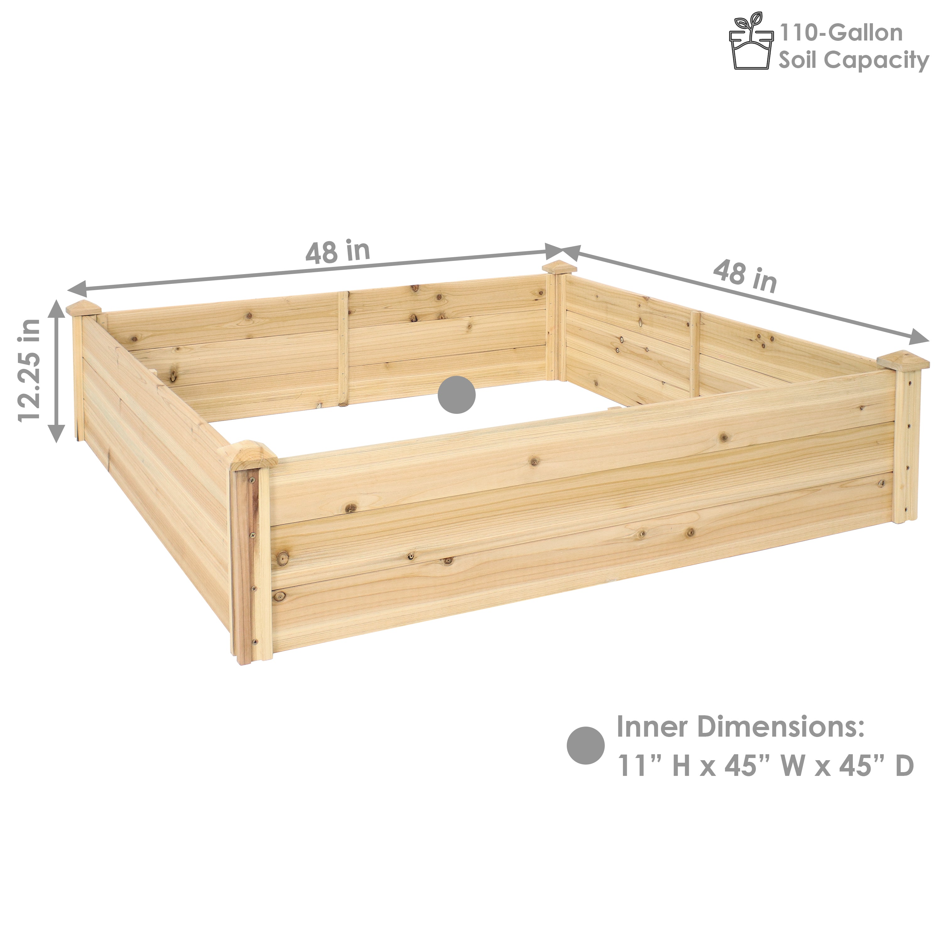 Sunnydaze Outdoor Square Wood Raised Garden Bed for Flower, Vegetable, and Herb Gardening - 48