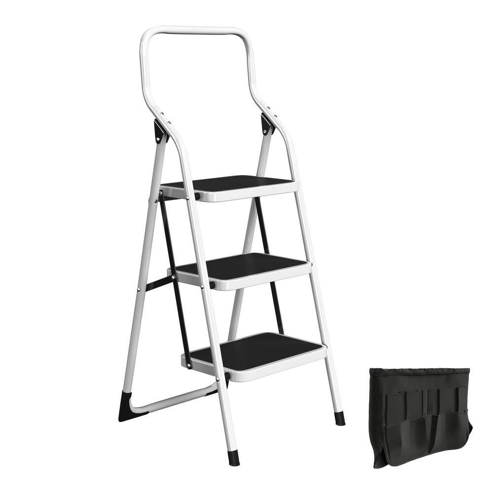 Stalwart 3-Step Stool - Folding Ladder with Steel Frame – 6 ft. Reach -330 lbs. Weight Capacity by Stalwart (White) 75-0001-S-STEP3