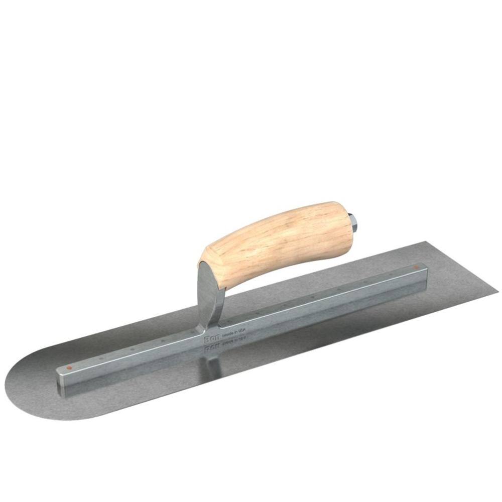 Bon Tool 18 in. x 4 in. Carbon Steel SquareRound End Finishing Trowel with Wood Handle 66-262