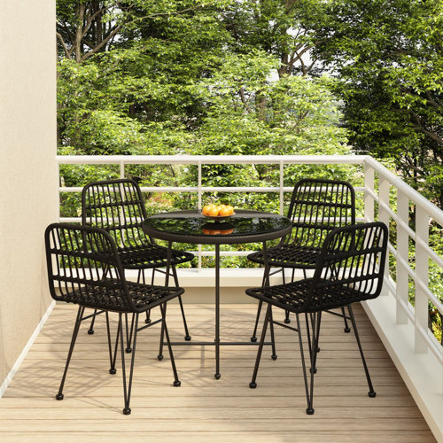 vidaXL Patio Dining Set 5 Piece Outdoor Table and Chairs Black Poly Rattan   Tropical   Outdoor Dining Sets   by vidaXL LLC  Houzz