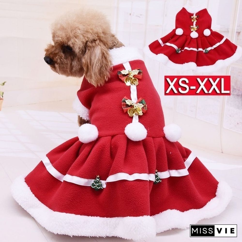 Pet Dog Princess Dress Red Christmas Coat Sweatshirt Vest Pets Cat Winter Warm Party