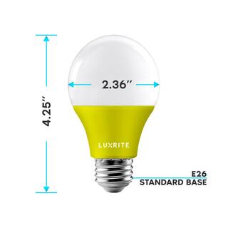 LUXRITE 60-Watt Equivalent A19 Bug LED Light Bulb Yellow Light Bulb (3-Pack) LR21490-3PK