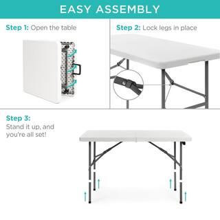 Best Choice Products 4 ft. Plastic Folding Picnic Table Indoor Outdoor Heavy-Duty Portable with Handle Lock SKY1593