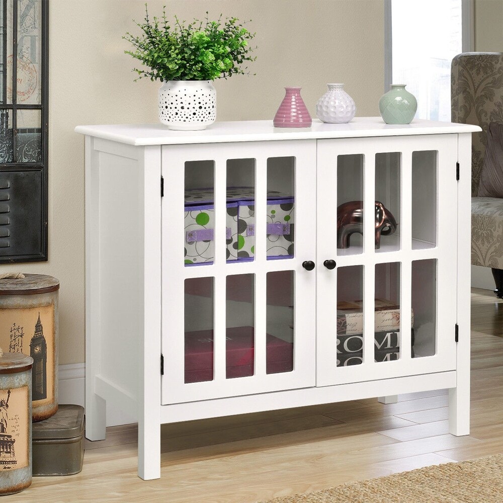 Glass Door Sideboard Console Storage Buffet Cabinet   32\