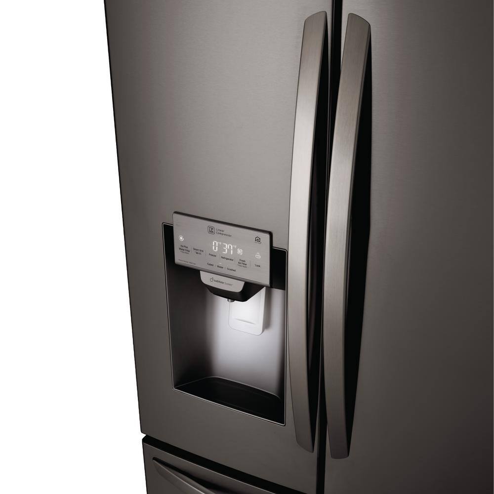 LG 26 cu. ft. French Door Smart Refrigerator with Ice and Water Dispenser in PrintProof Black Stainless Steel LFXS26973D