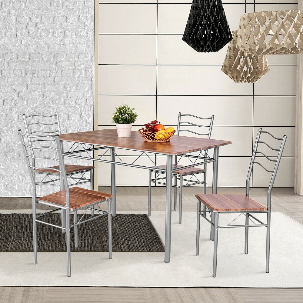 Costway 5 Piece Dining Table Set Wood Metal Kitchen Breakfast