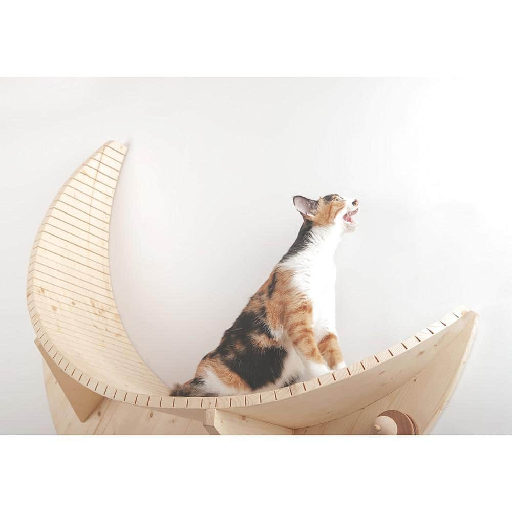 AndMakers MYZOO Medium Luna Crescent Moon Shape Wall Mounted Wood Cat Bed MZ-Luna