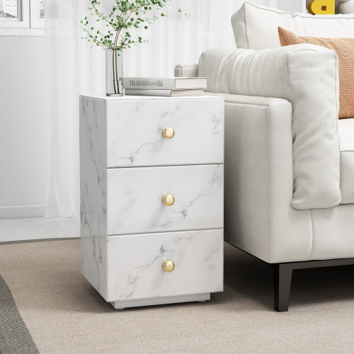 Glass Nightstand  Marble Nightstand with 3 Drawers...