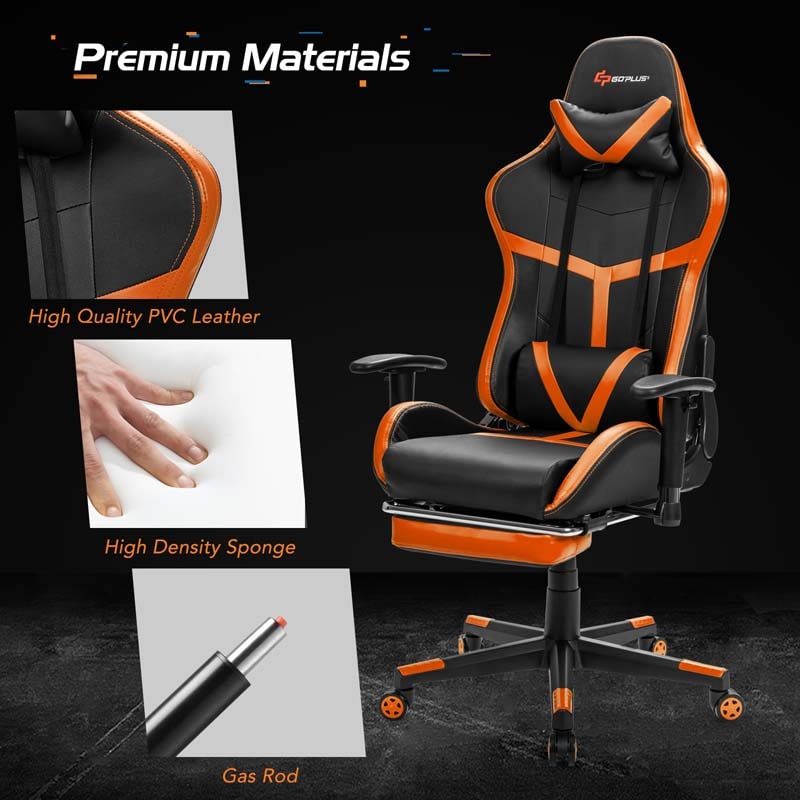 Computer Gaming Chair, Ergonomic High Back Massage Racing Chair, Swivel Office Chair with Footrest & Adjustable Armrests