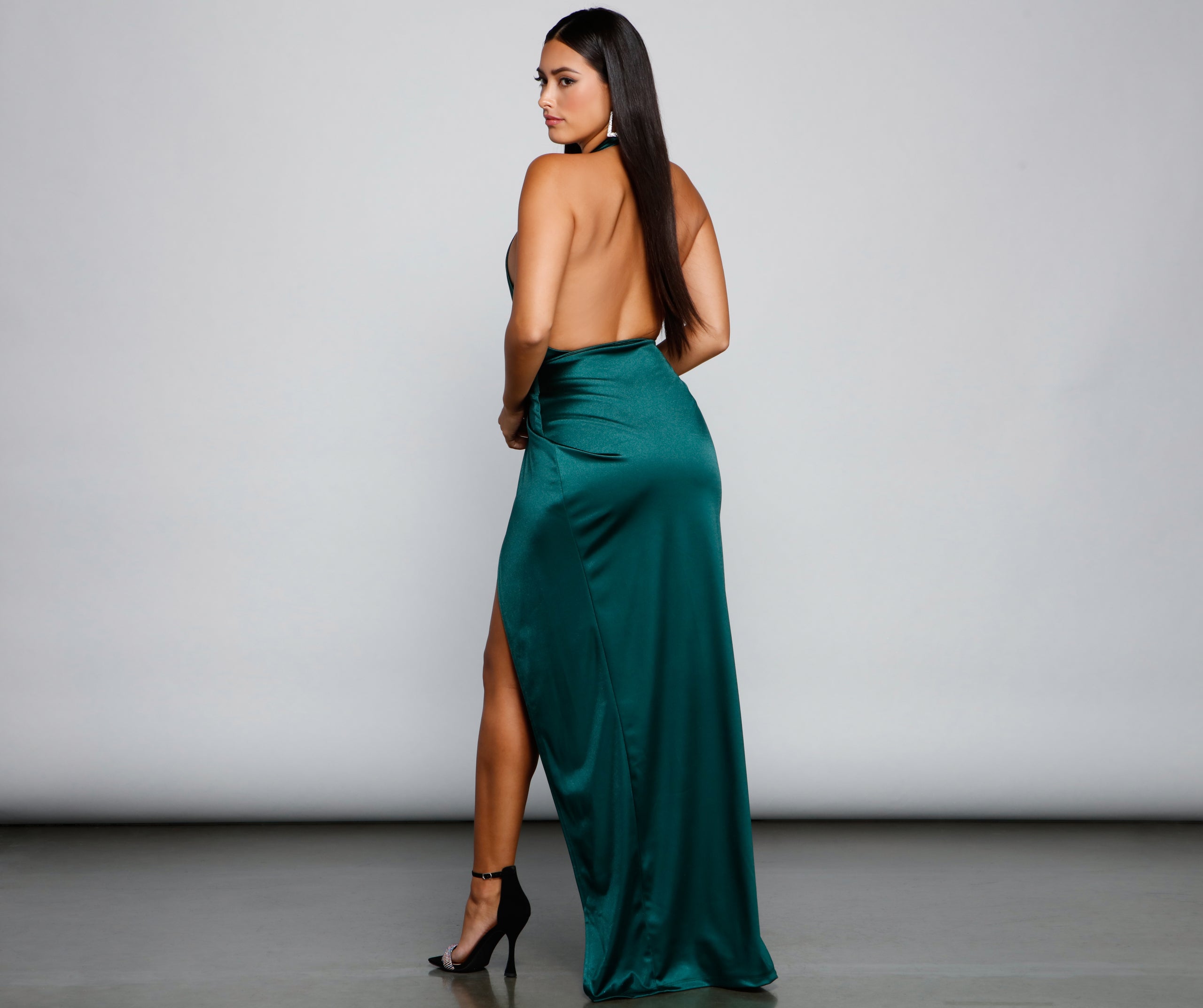 Zelia Formal Satin Halter Dress