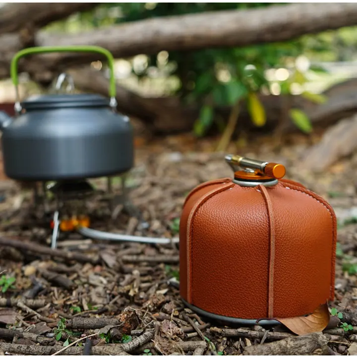 2PCS Camping Travel Picnic Gas Tank Cover  Leather Fuel Gas Pouch Small Tank Stove Storage Bag