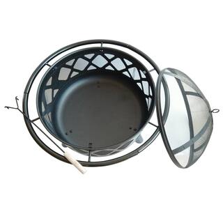 Teamson Home 30 in. x 24 in. Round Steel Wood Burning Outdoor Fire Pit in Black CU296